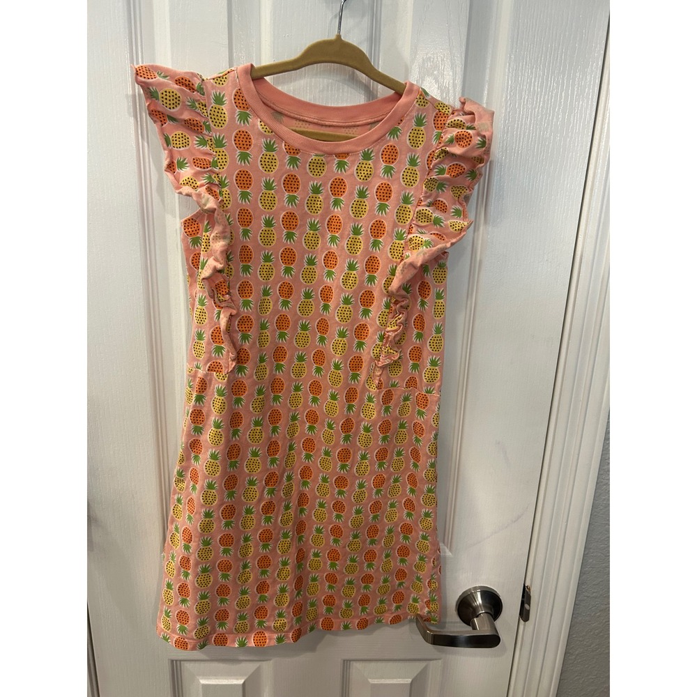Tea Collection Dress‎ Pink Pineapple Print Ruffle Sleeve Cotton Summer bin C